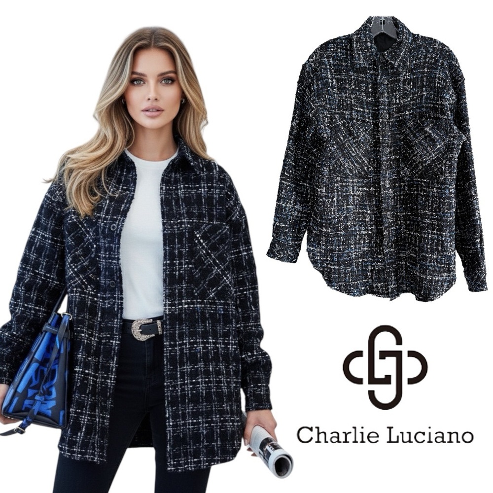 CHARLIE LUCIANO Tweed Overshirt Unisex XS Plaid Academial Shaket Fall Jacket